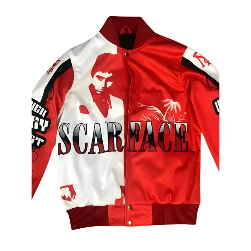 Scarface Satin Orange & White Satin Varsity Jacket