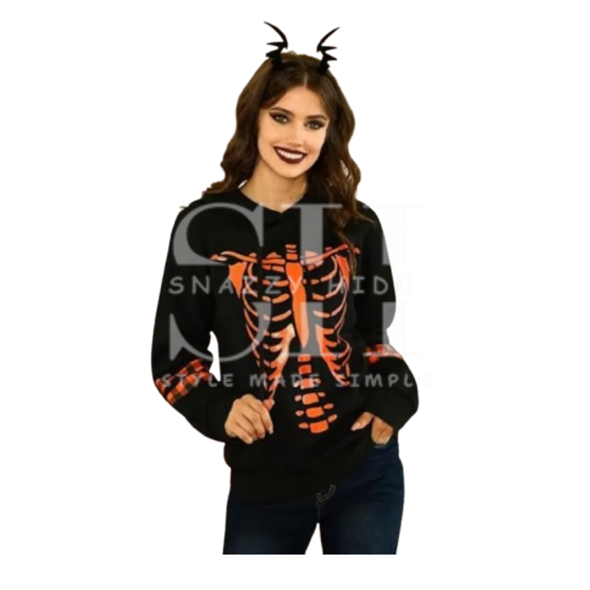 Spadehill Halloween Pumpkin Skeleton Pullover Hoodie