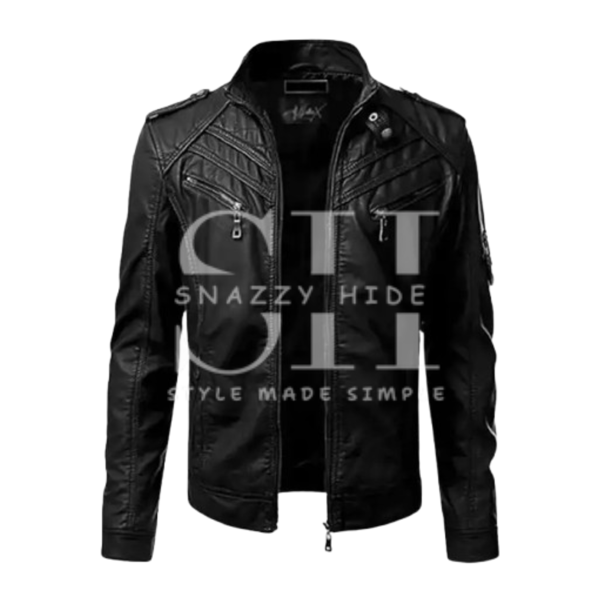 Mens Slim Fit Sheepskin Leather Bomber Jacket Black