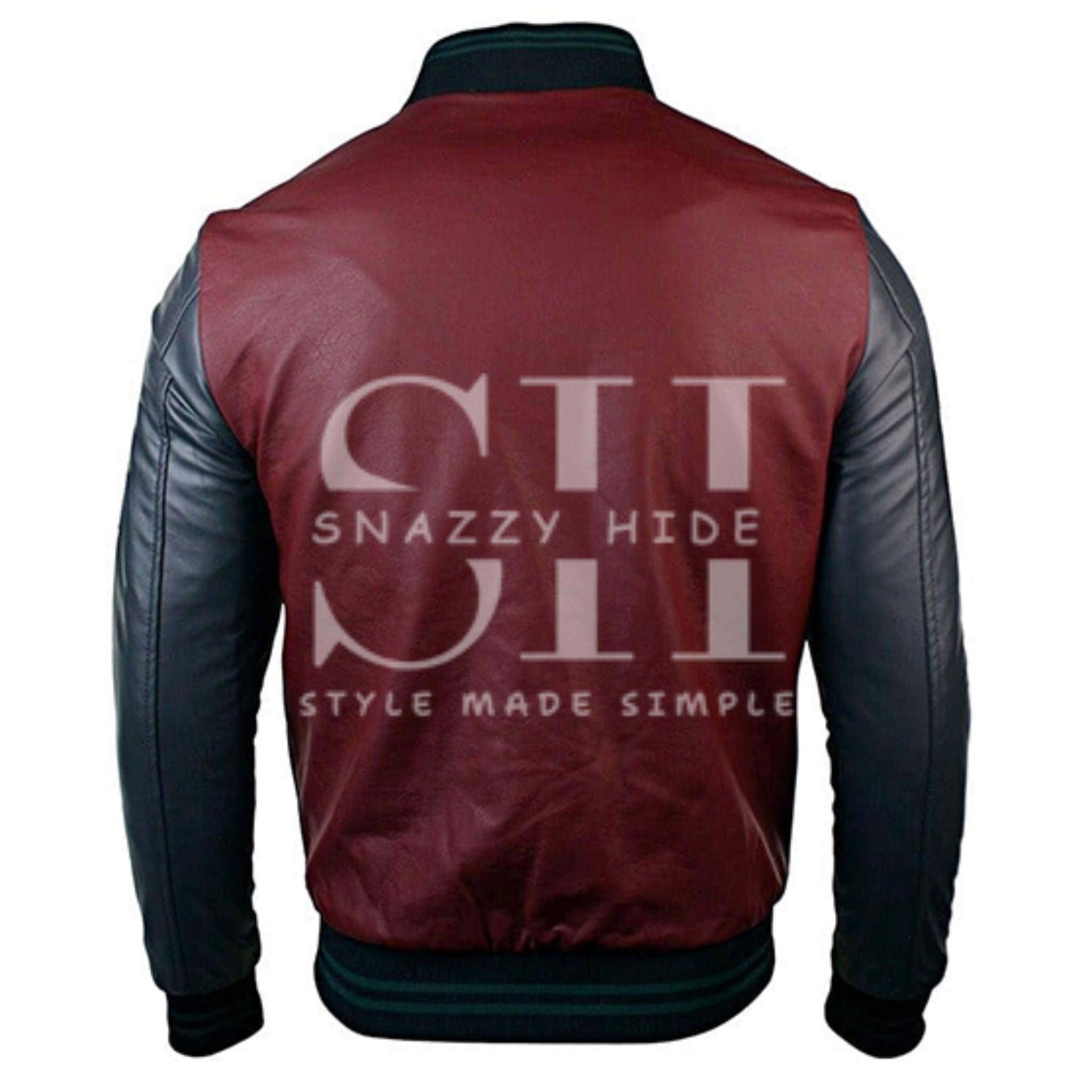 Men's Synthetic Leather Baseball Jacket Maroon