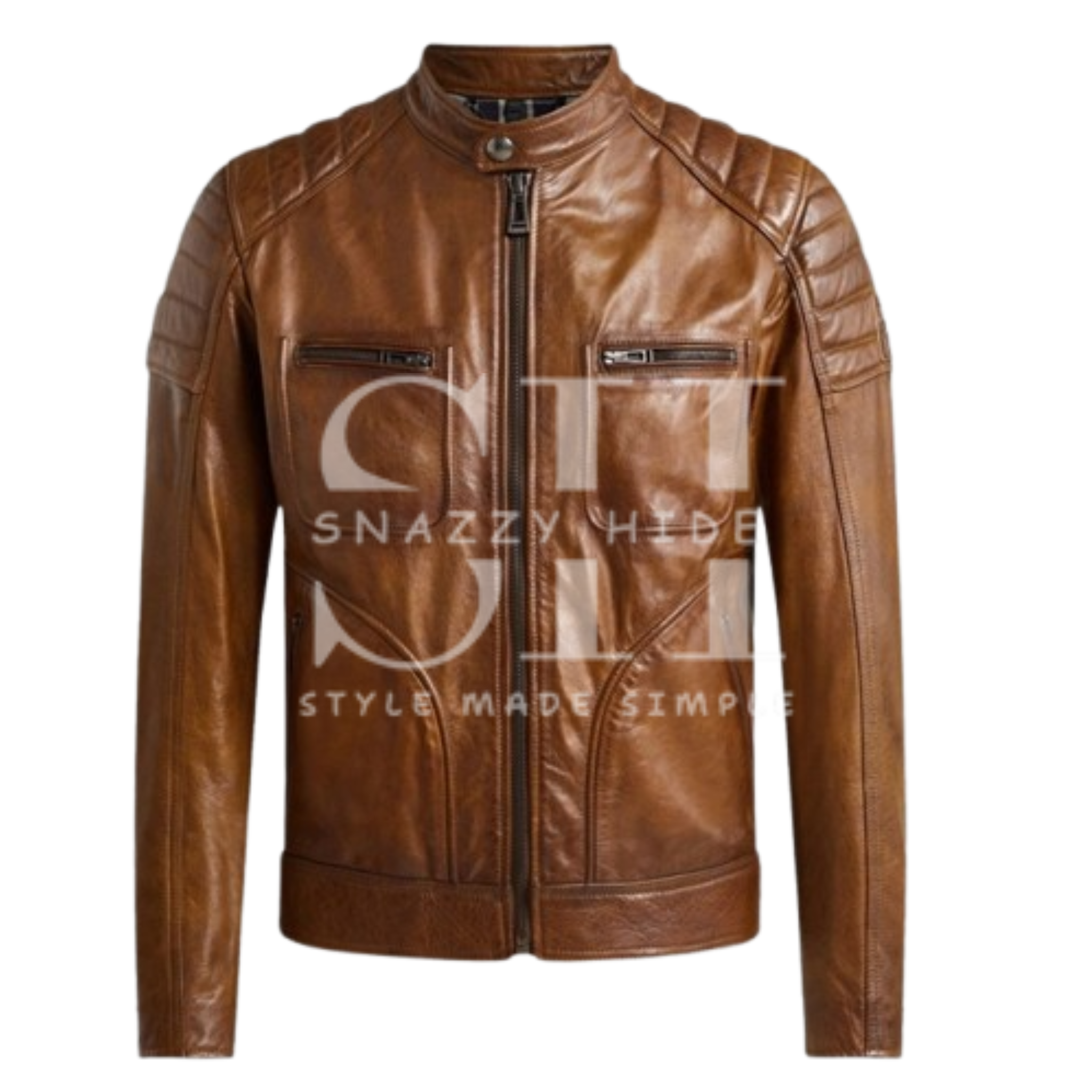 Men's Waxed Sheepskin Fashion Leather Jacket Tan Brown