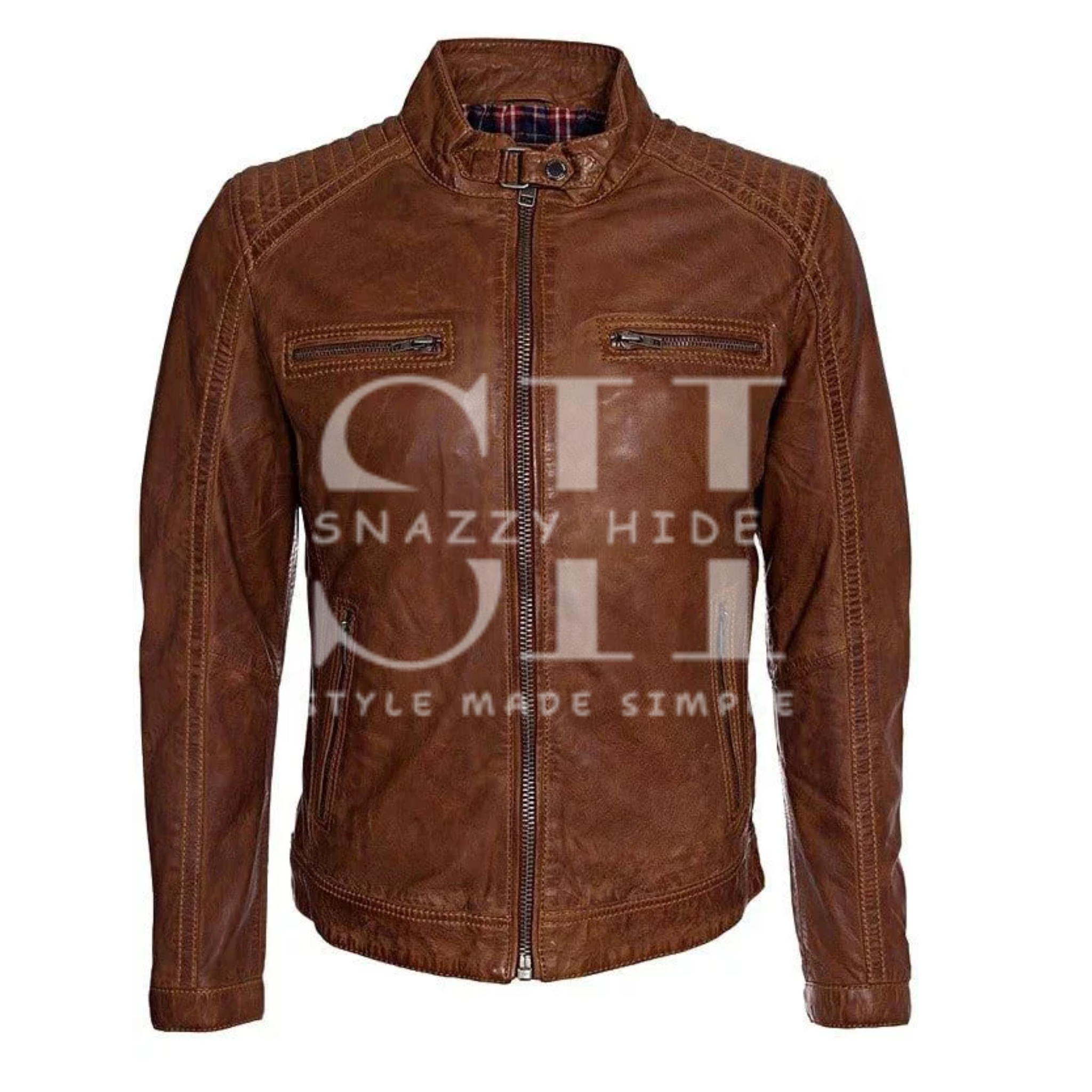 Men's Waxed Sheepskin Fashion Leather Jacket Elegant Brown
