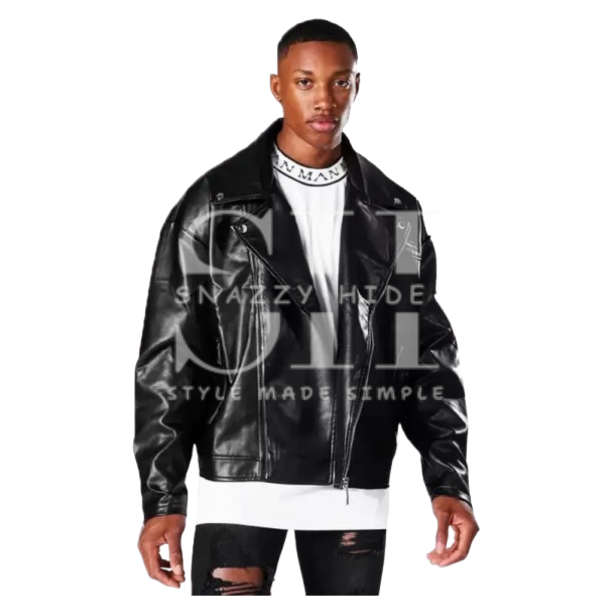 Men's Black Leather Oversized Biker Jacket