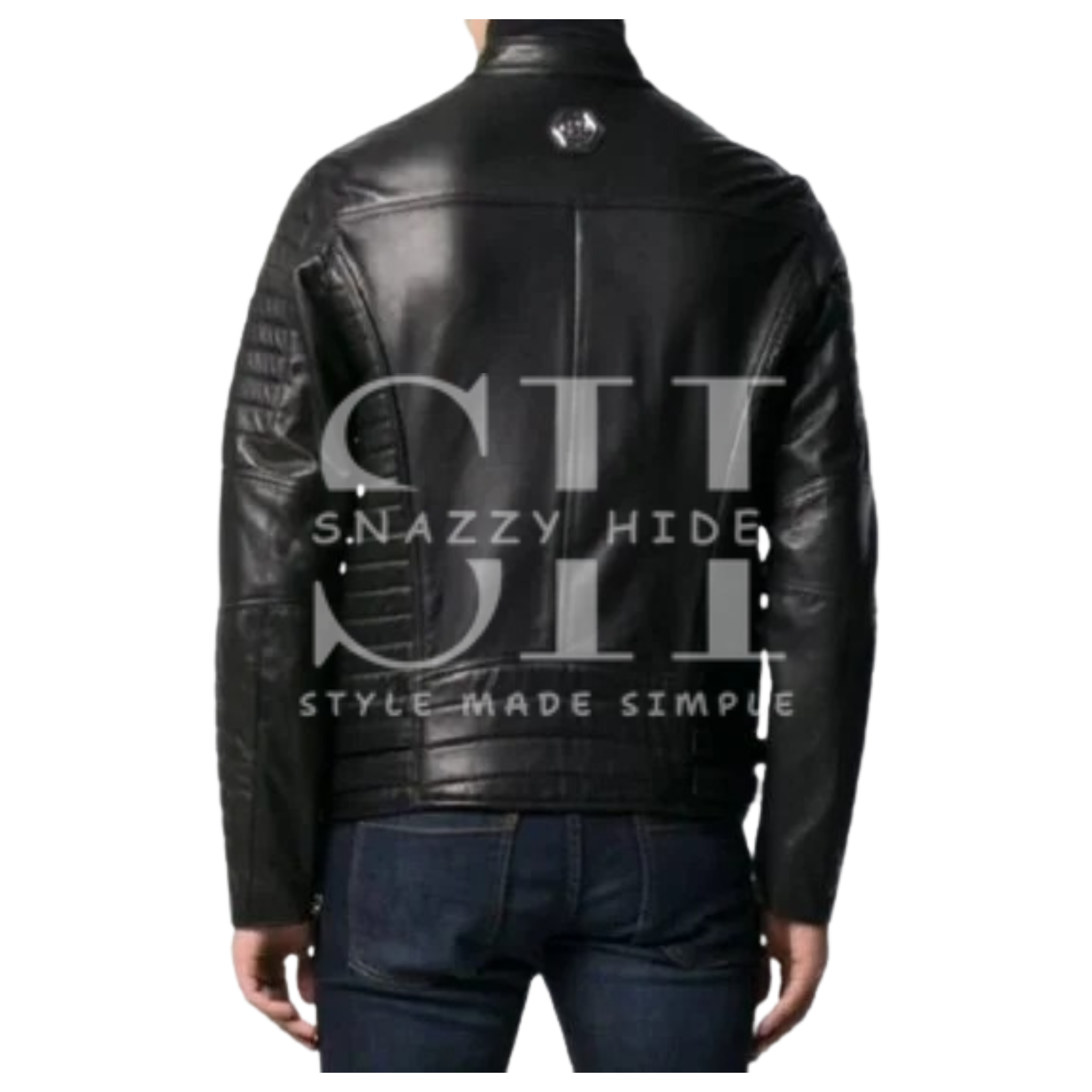 Men’s Padded Sleeves Biker Leather Jacket