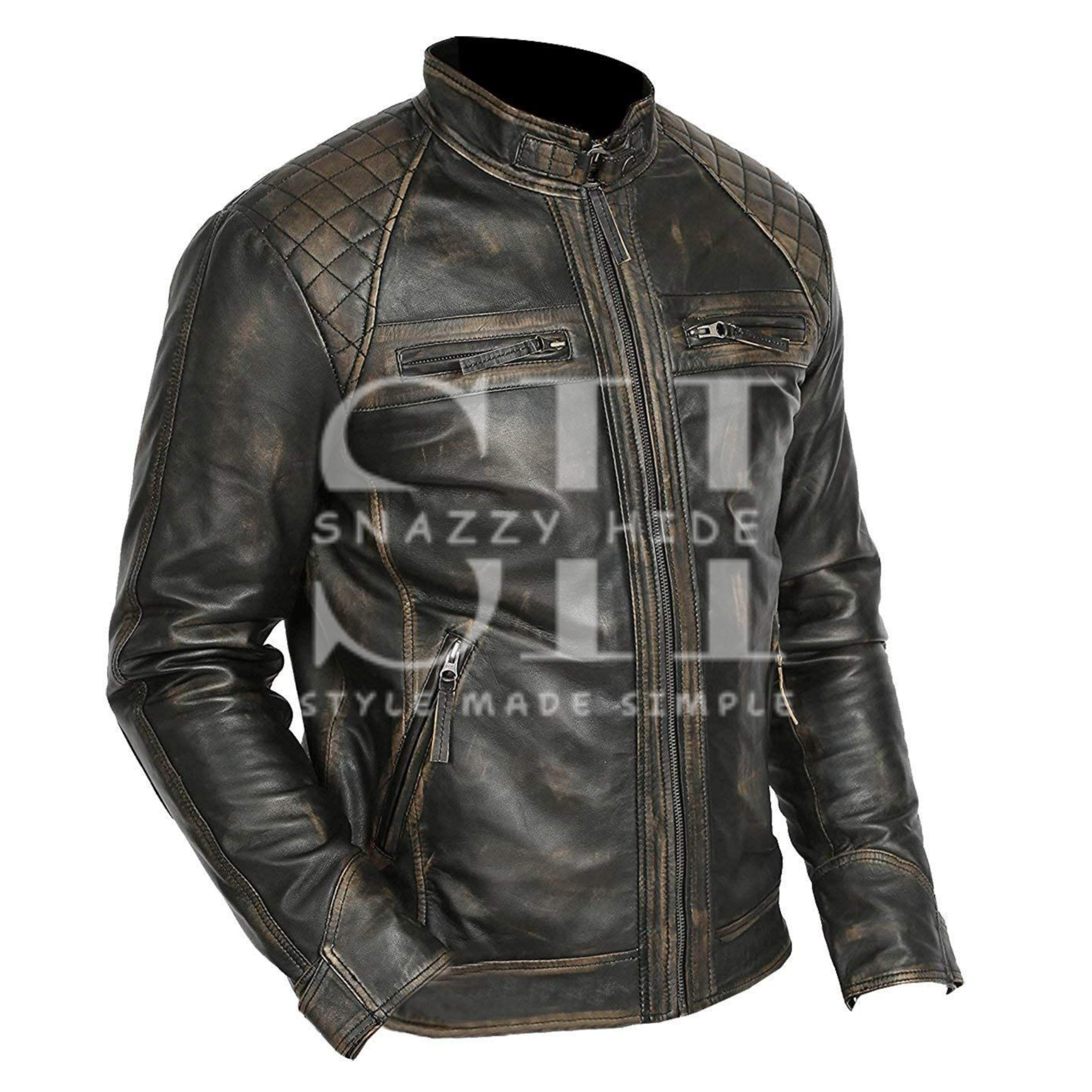 Men’s Retro Caf? Racer Leather Biker Jacket