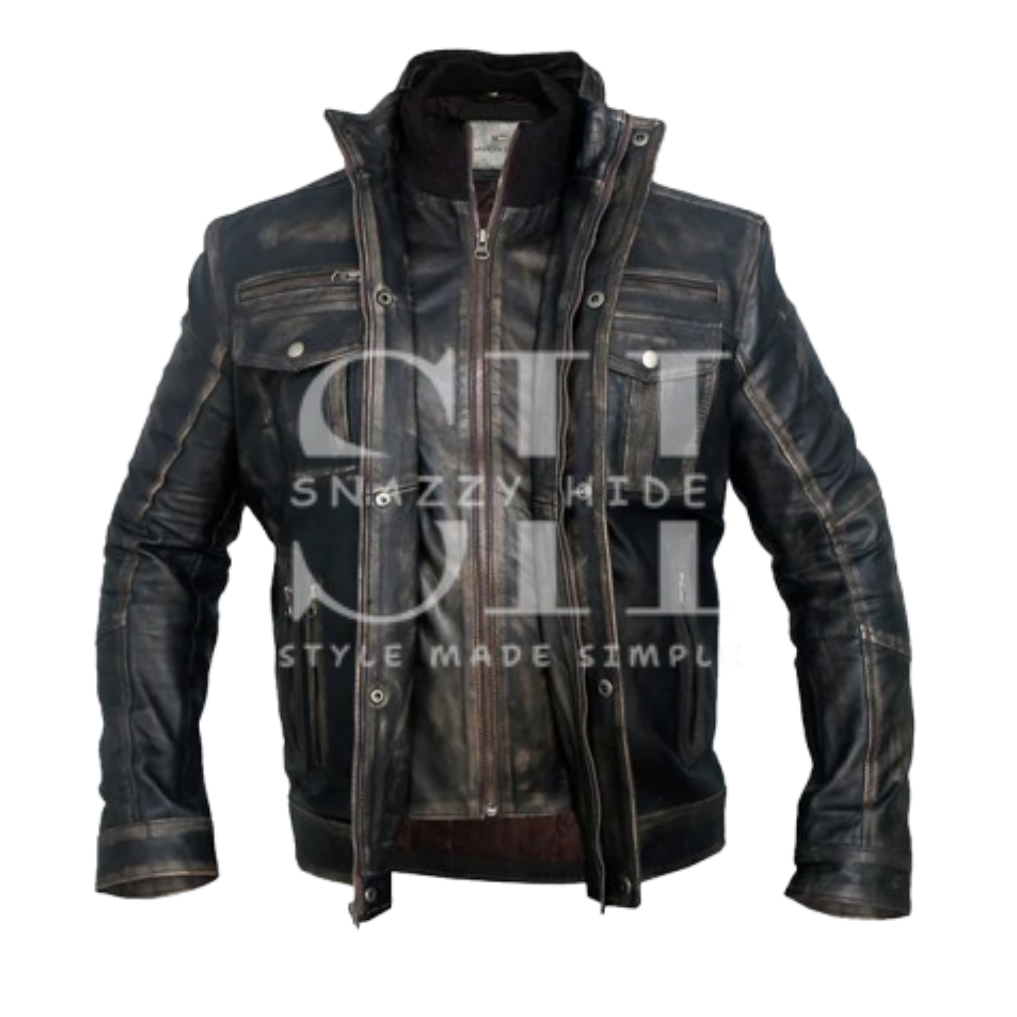 Men’s Distressed Motorcycle Leather Jacket