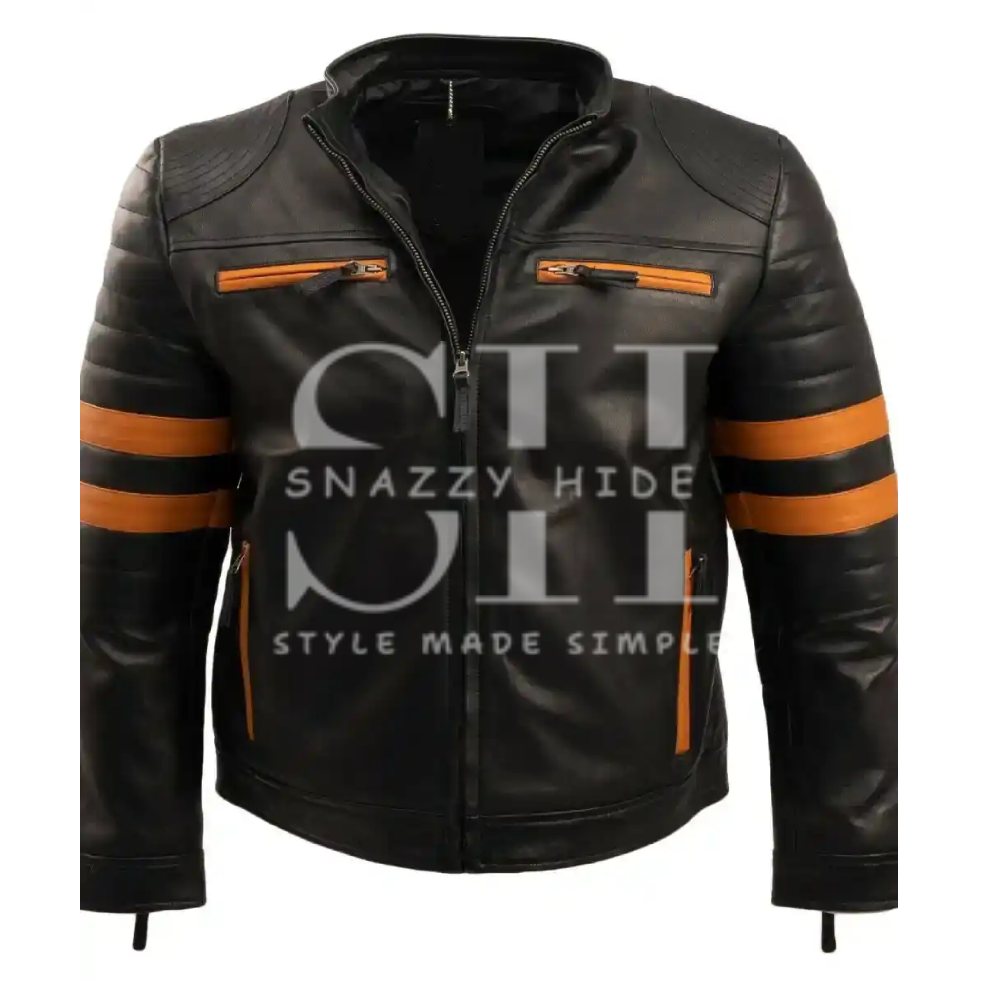 Men’s Brown Stripe Cafe Racer Leather Jacket