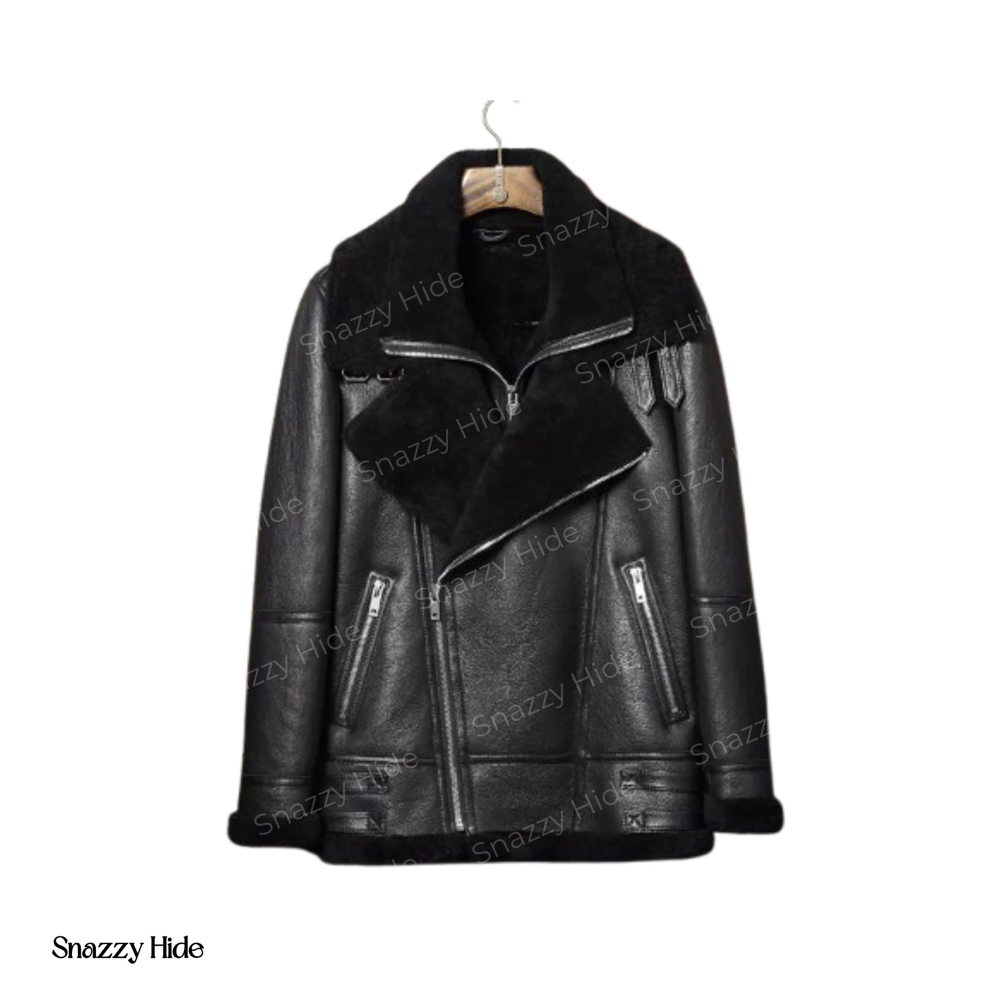 Mens Black Sheepskin Shearling B3 Bomber Leather Jacket