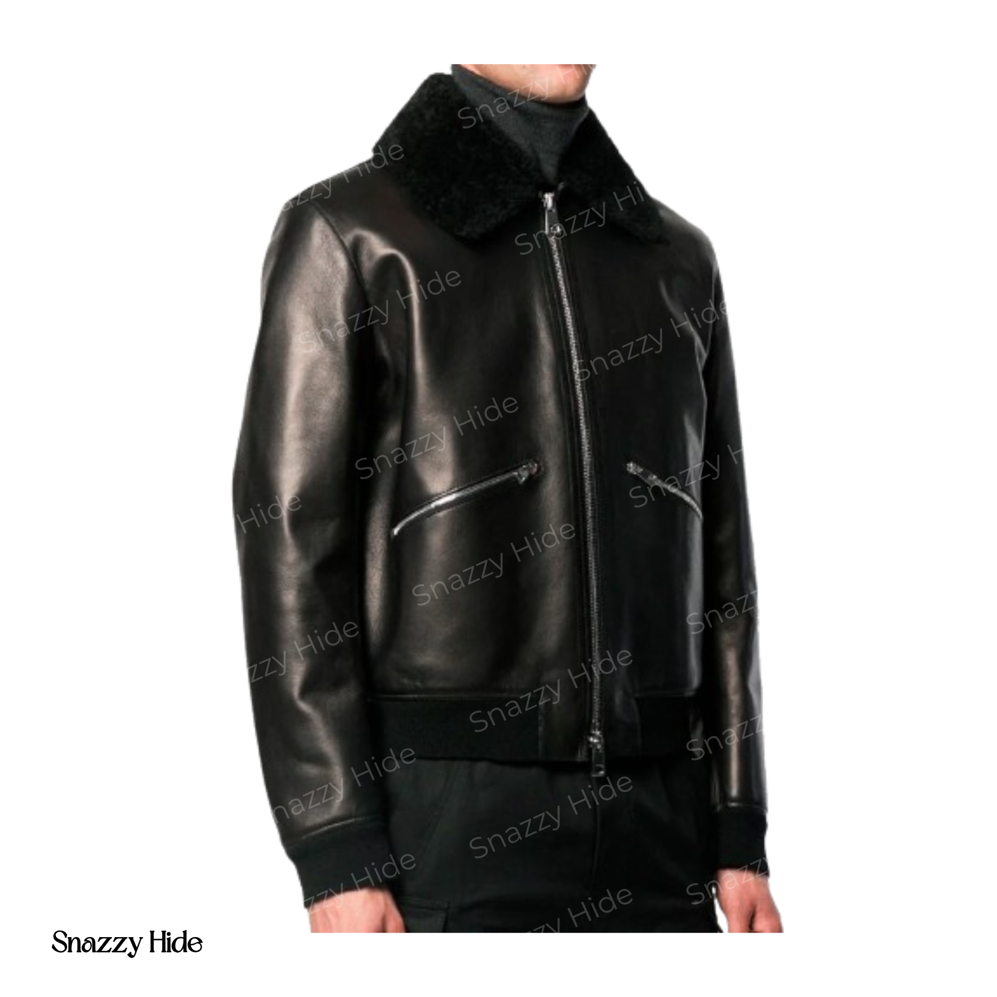 Mens Luxury Shearling Black Leather Jacket