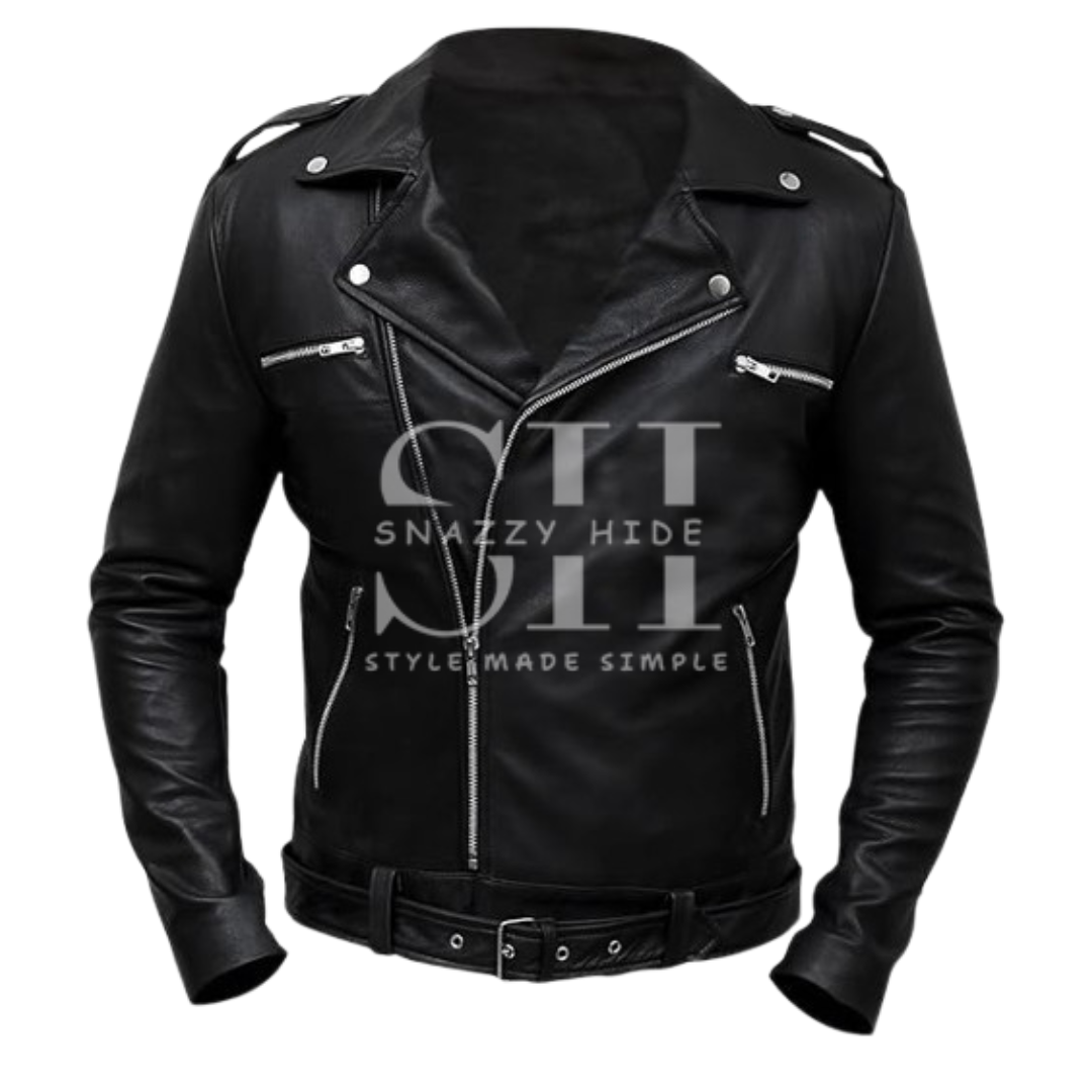 Jeffrey Dean Morgan Black Biker Leather Jacket