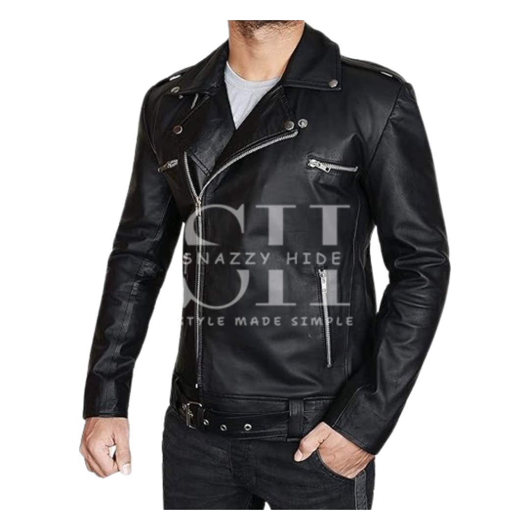Jeffrey Dean Morgan Black Biker Leather Jacket
