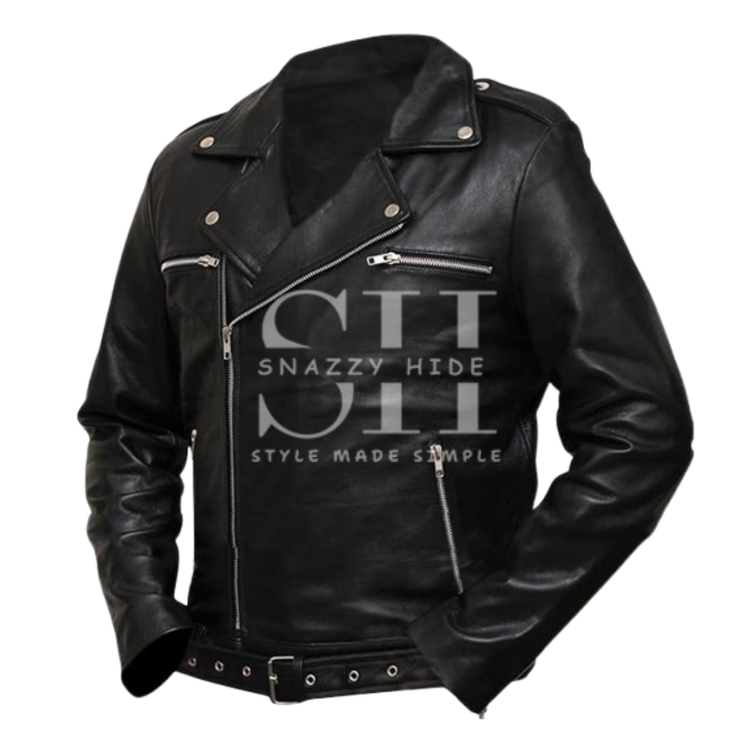 Jeffrey Dean Morgan Black Biker Leather Jacket