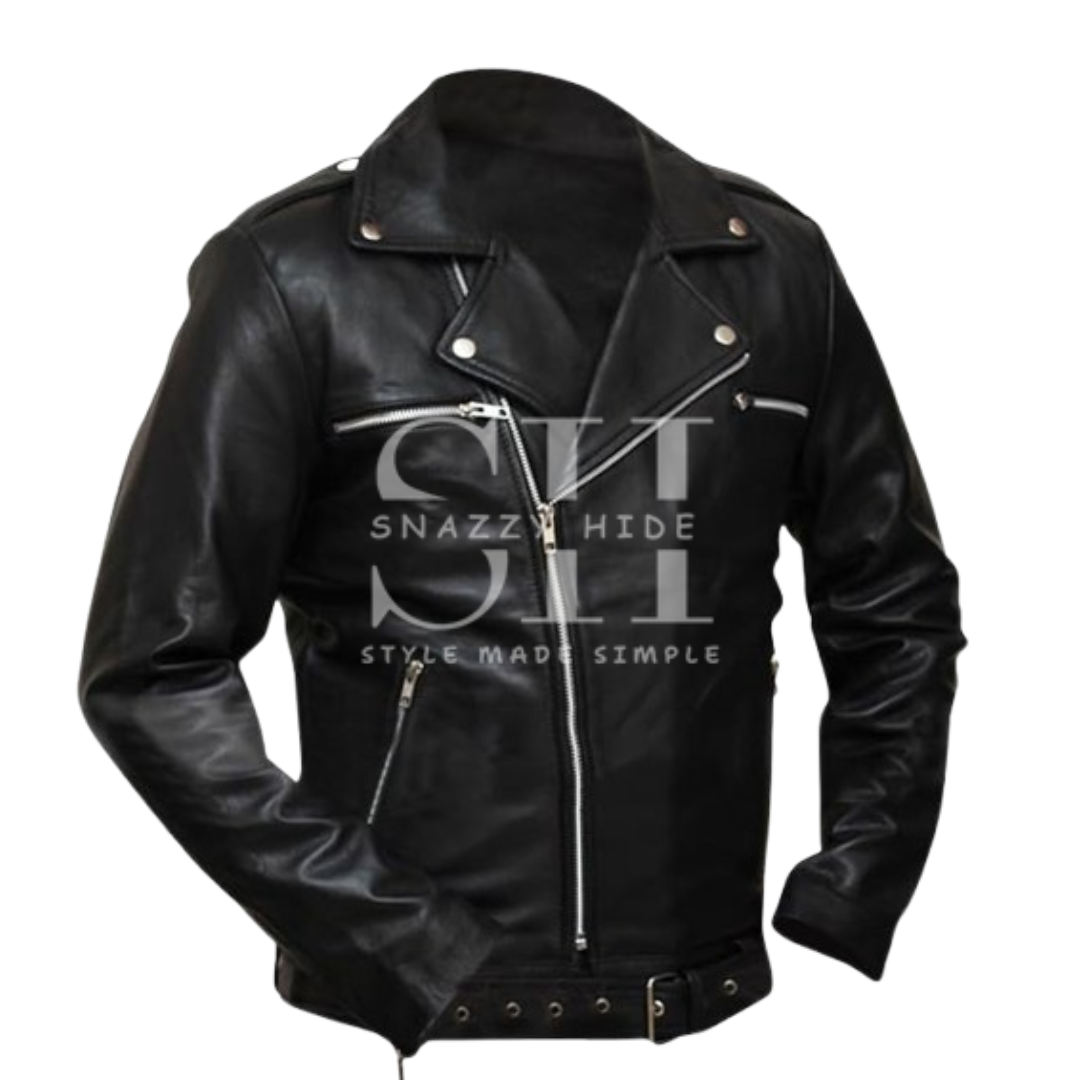 Jeffrey Dean Morgan Black Biker Leather Jacket