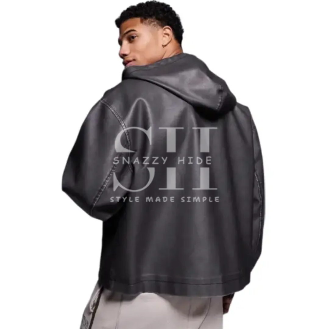 Men's Hooded Oversized Leather Jacket