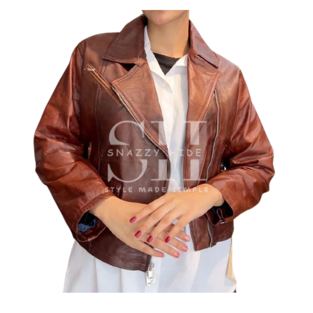 Women’s Motorcycle Rider Brown Leather Jacket