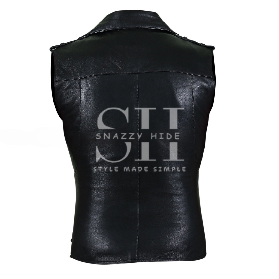 Women's Fashion Designer Leather Motorcycle Vest Black