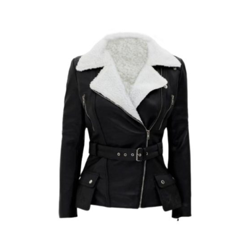 Women’s Asymmetrical Shearling Biker Leather Jacket