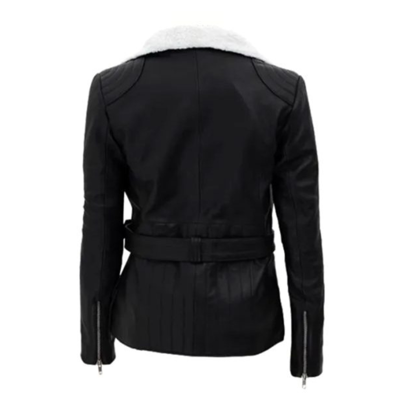 Women’s Asymmetrical Shearling Biker Leather Jacket