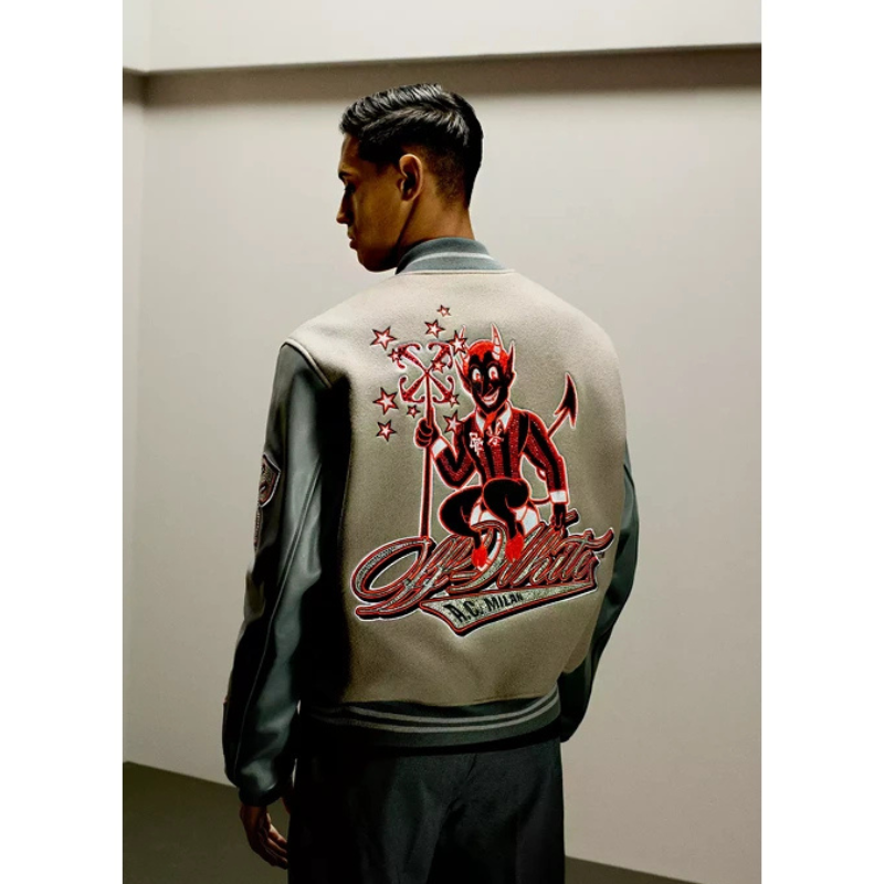 Off White Ac Milan Grey Varsity Jacket