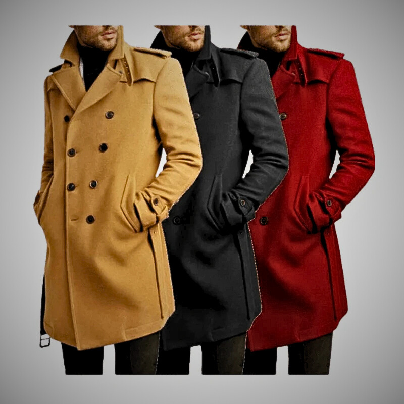 Double Breasted Belted Trench Wool Coat