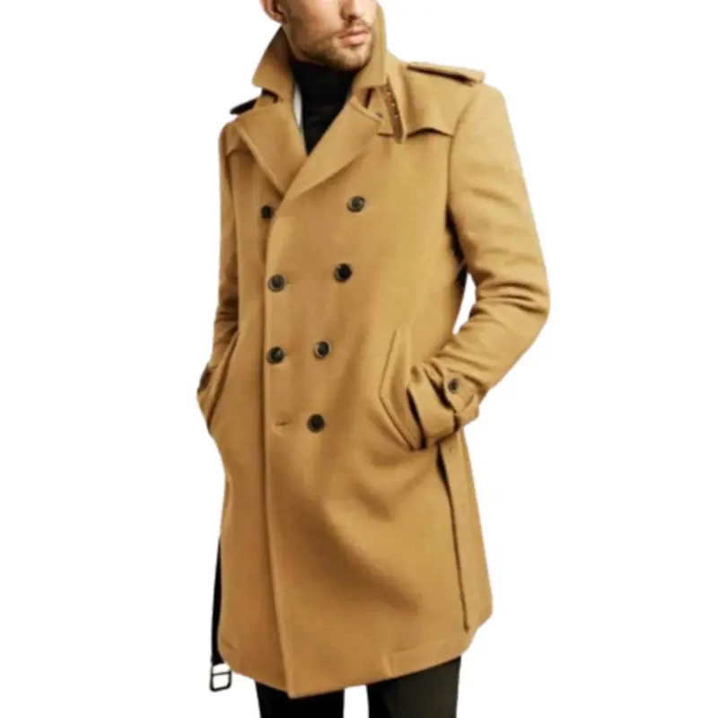 Double Breasted Belted Trench Wool Coat