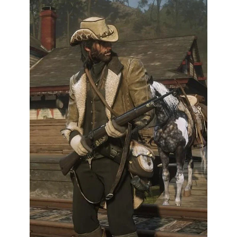 RDR2 Cougar Cutaway Red Dead Green Shearling Leather Coat
