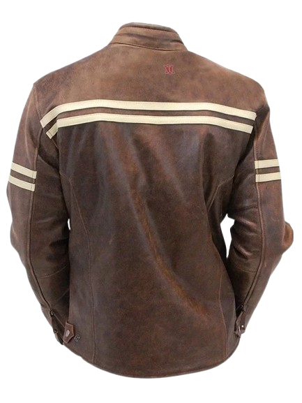 Men’s Double Stripe Leather Biker Jacket