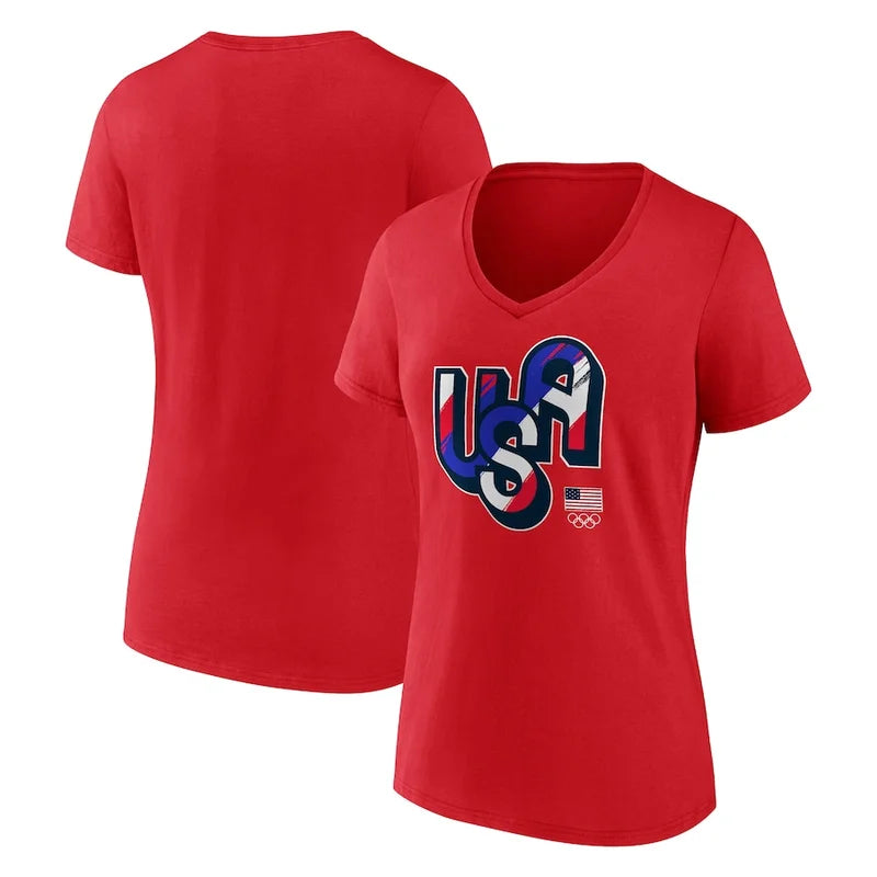 Women's Team USA Painting Paris 2024 Olympics V-Neck Fanatics Red T-Shirt