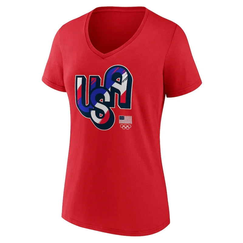 Women's Team USA Painting Paris 2024 Olympics V-Neck Fanatics Red T-Shirt
