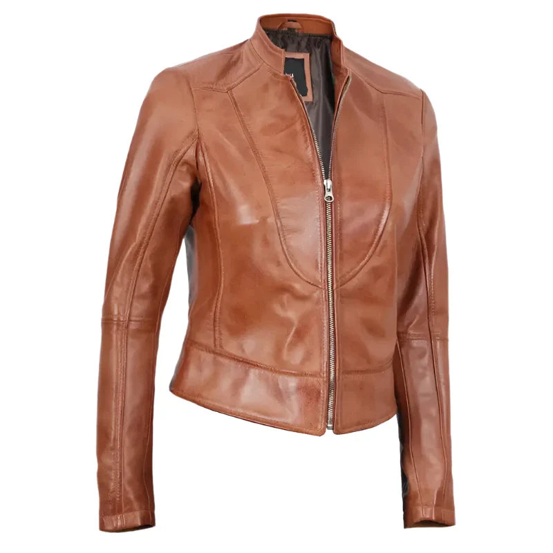 Amy Tan Cafe Racer Slim Fit Women's Leather Jacket