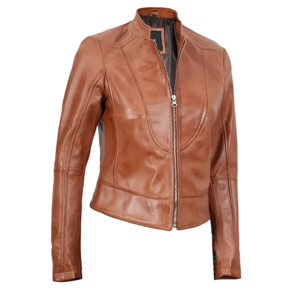 Amy Tan Cafe Racer Slim Fit Women's Leather Jacket
