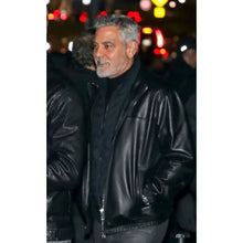 George Clooney  Wolfs 2024 Black Leather Jacket
