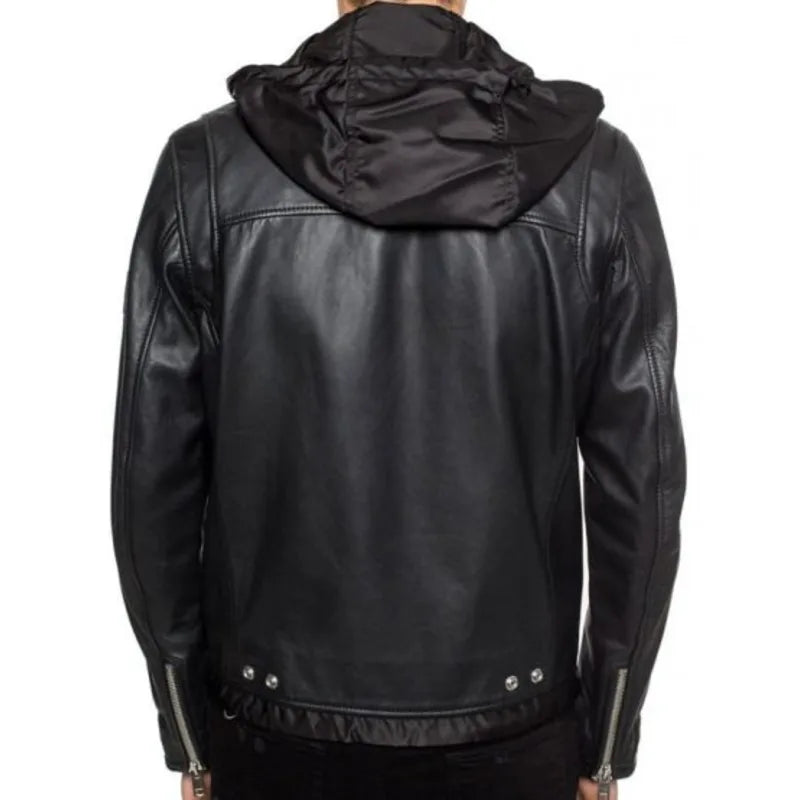 Leather Hooded Men’s Biker Leather Jacket