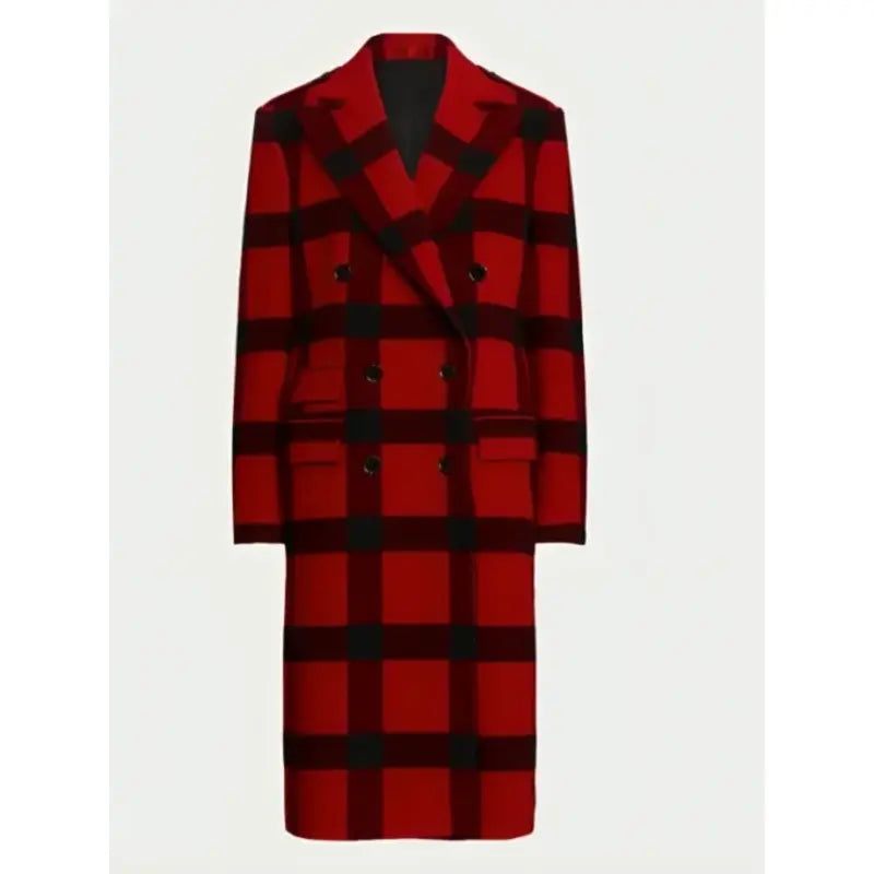 Lily Collins Emily In Paris S04 Plaid Red Twill Coat