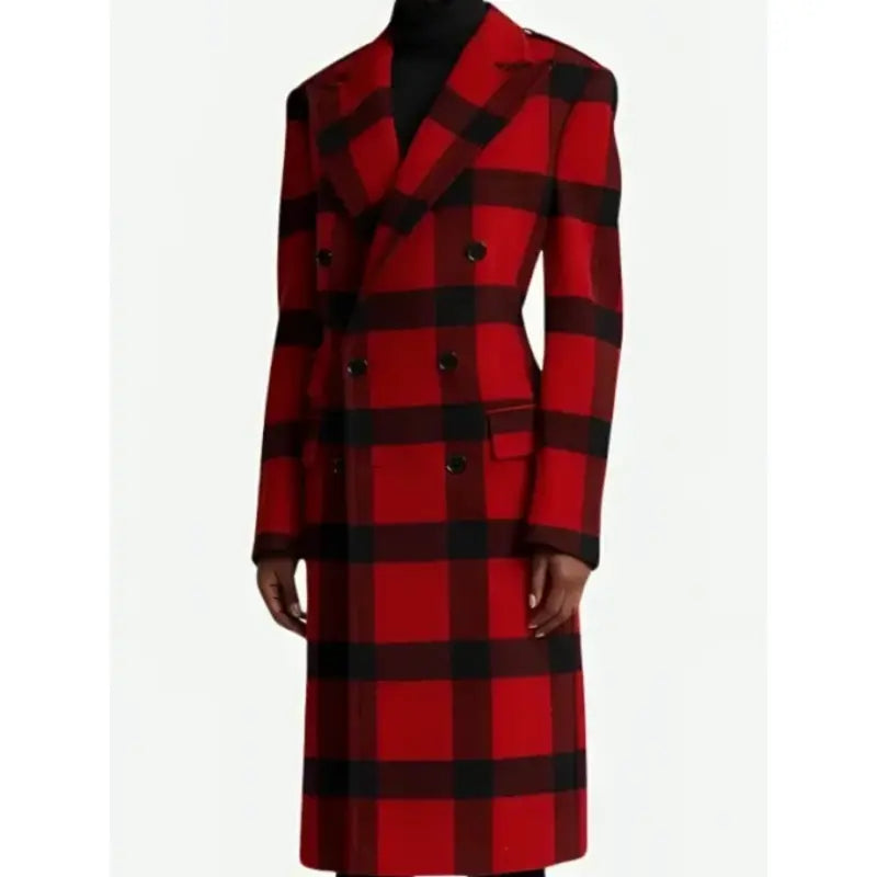 Lily Collins Emily In Paris S04 Plaid Red Twill Coat