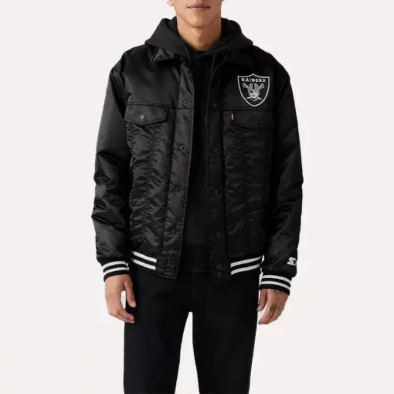 Raiders Baseball Team Black Satin Jacket