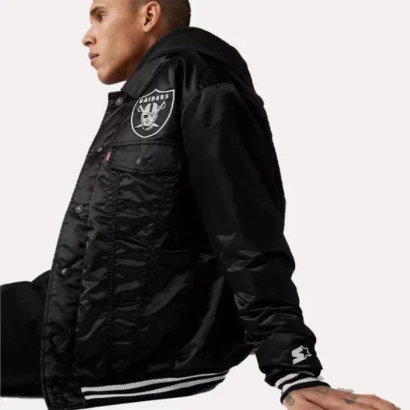 Raiders Baseball Team Black Satin Jacket