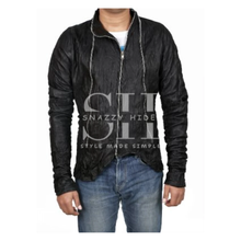 Obscured Zippered Washed Sheepskin Black Leather Jacket