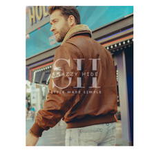 Mens's Aviator Style Leather Jacket With Removable Fur Collar