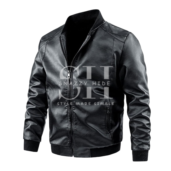Mens Windy Slimfit Black Leather Jacket