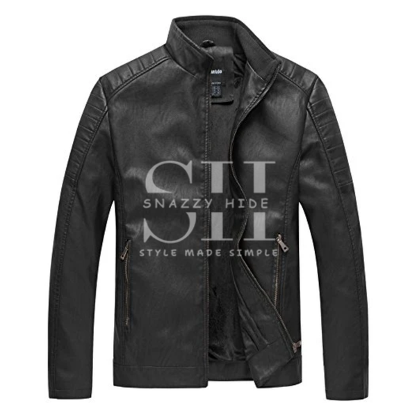 Mens Vintage Stand Up Collar Leather Jacket