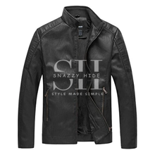 Mens Vintage Stand Up Collar Leather Jacket