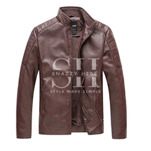 Mens Vintage Stand Up Collar Leather Jacket