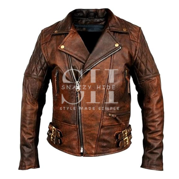 Mens Vintage Biker Brown Leather Jacket