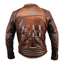Mens Vintage Biker Brown Leather Jacket