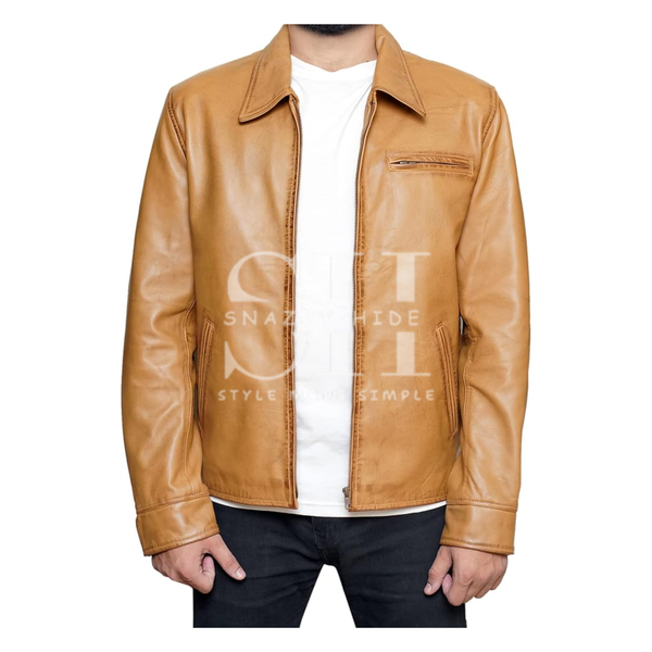 Mens Tan Color Basic Leather Jacket