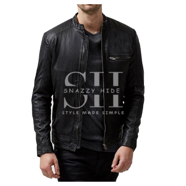 Mens Sparta Black Classic Genuine Leather Jacket