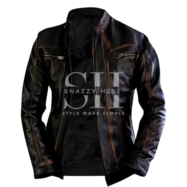 Mens Slim Fit Vintage Cafe Racer Jacket