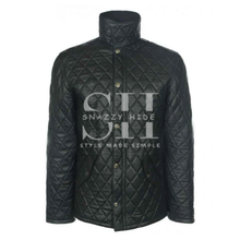 Mens Quilted Black Leather Bomber Jacket
