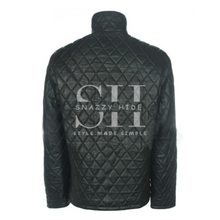 Mens Quilted Black Leather Bomber Jacket